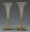Pair of Silver Patinated Brass & Glass Vases