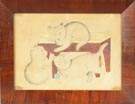 Mid 19th Cent. W/C on Paper of 3 Kittens on Red Stool