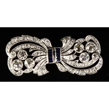 Ladies Vintage Platinum, Diamond & Sapphire Brooch