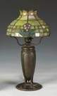 Sgn. Tiffany Studios, NY, Bronze Lamp Base w/ Leaded Glass Shade