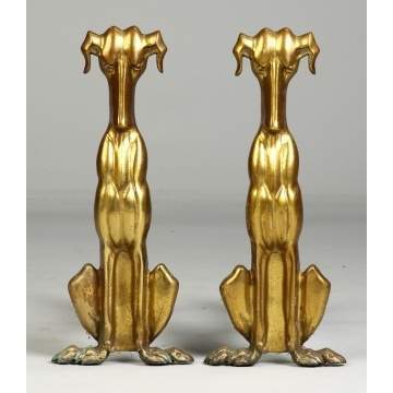 Pair of Brass Stylized Dog Andirons