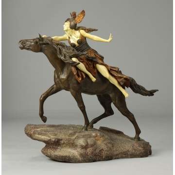Claire Jeanne Roberte Colinet (French, 1885-1948) "Valkyrie, Into the Unknown" Bronze & Ivory Sculpture
