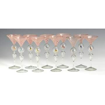 Group of 10 Pink Stemware Glasses w/Lampwork Animals