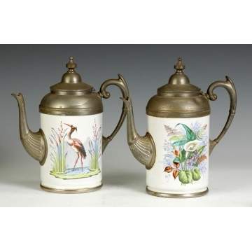 2 Victorian Enameled & Pewter Coffee Pots