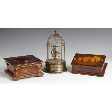 Jewelry Casket, Singing Bird Cage & Trinket Box