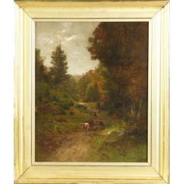 Roswell Morse Shurtleff  (New Hampshire, 1838-1915) Forest trail w/cows