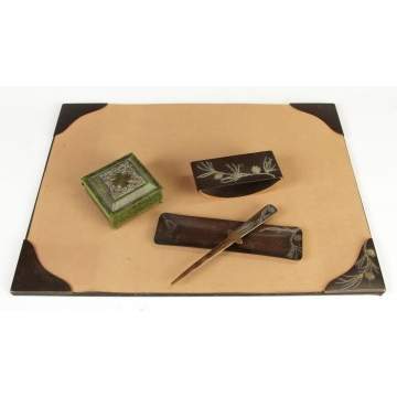 Heintz Art Copper w/Silver Overlay Desk Set 