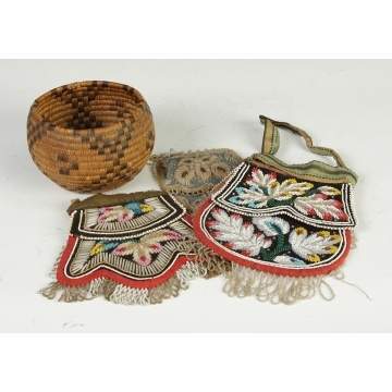 Navajo Basket together w/3 Iroquois Bags
