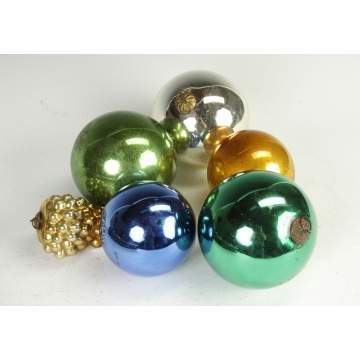 6 Blown Glass German Christmas Ornaments