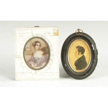 19th Cent. Miniature on Ivory & Silhouette 