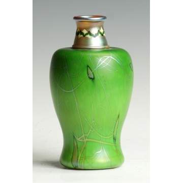 Fine & Rare Green Steuben Aurene Decorated Vase