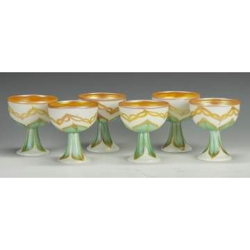 Fine Set of 6 Quezal Footed Sherbets