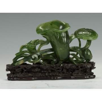 Fine Chinese Spinach Jade Carved Water Lily
