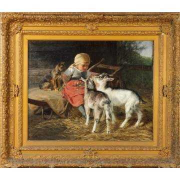 Sgn. H. Biederman ptg., Young girl with dog and goats