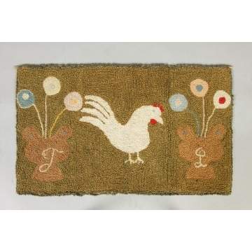 Hooked Rug with Rooster & Flower Pots