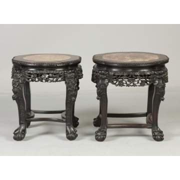 Chinese Carved Hardwood Stands with Marble Top 
