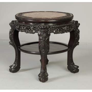 Chinese Carved Hardwood Stand with Marble Top 