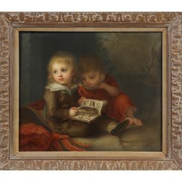 Sgn. KPM Plaque of Two children reading a book