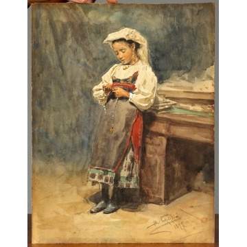 Vladimir Makovsky (Russian, 1846-1920) Portrait of Young Italian Peasant Girl. 