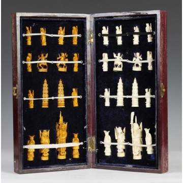 Early 20th Century Carved Ivory Chess Set