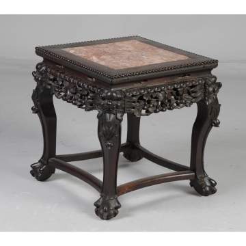 Chinese Carved Hardwood Table with Marble Top