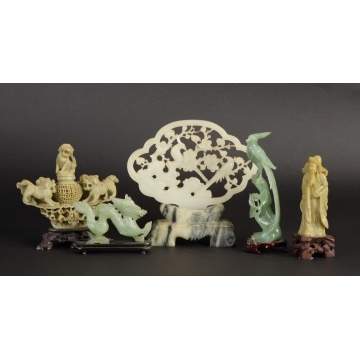 Group of 5 Asian Jade & Alabaster Carvings