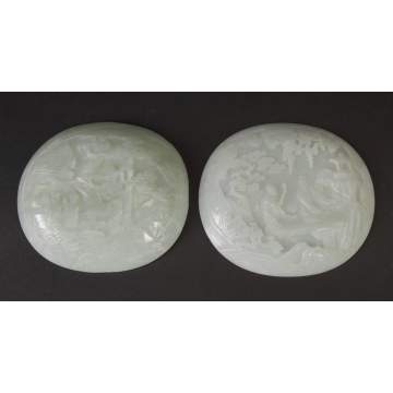 2 Chinese Carved White Jade Plaques