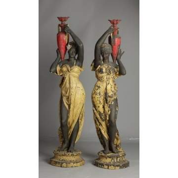 Victorian Patinated Metal Ladies with Urns