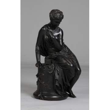 Victorian Bronze Sculpture of a Seated, Robed Lady