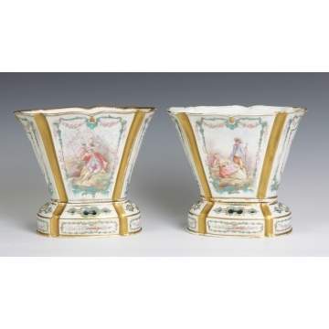 Sevres Porcelain Cache Pots with Flower Frogs