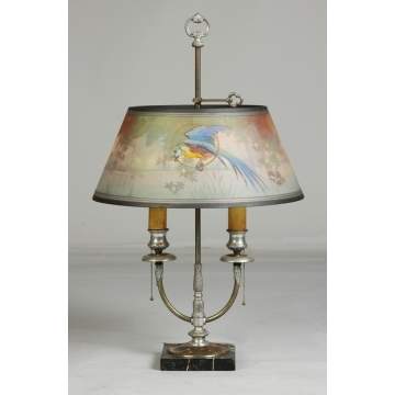 Pairpoint Reverse Painted Lamp with Parrot in Lake Scene