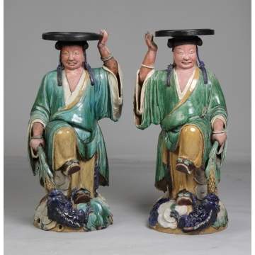 A Pair of Chinese Pottery Sancai Glazed Plant Stands