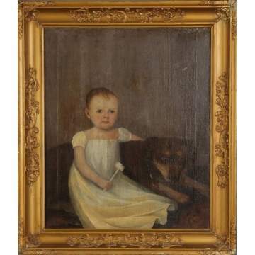 Ptg. Of a young child with rattle & dog