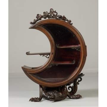 Unusual Crescent Shaped Carved Wood Display Cabinet