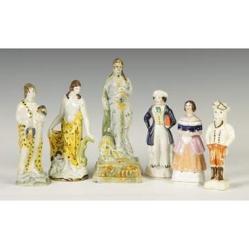 Group of Early 19th cent. Pearlware Figures together with 2 Staffordshire Figures