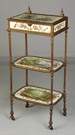 French 3 Tiered Brass & Porcelain Stand