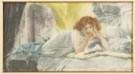 Sgn. Watercolor of Young girl reading