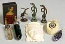 Group of Bronze Figures, Scent Bottles, Ivory Carving, etc.