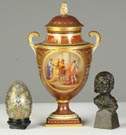 Enameled Egg, Vienna Urn & Bronze Head