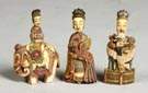 Three Carved Ivory & Polychrome Figural Snuff Bottles