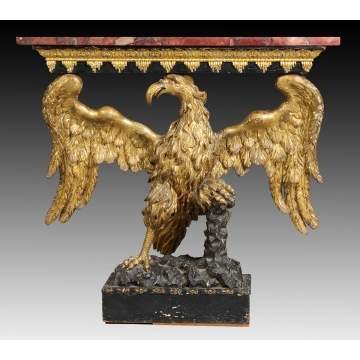 Early 19th Cent. Carved & Gilt Wood Eagle Console Table w/Marble Top