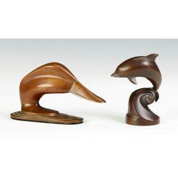 Stylized Bronze Duck Head & Dolphin