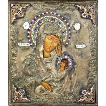 Russian Silver, Hand Painted & Enameled Icon