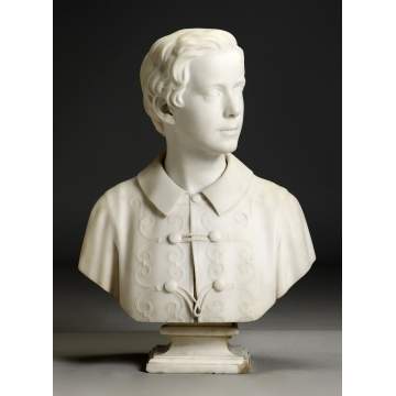 Hiram Powers (American, 1805-1873) Marble Bust with Period Pedestal