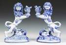 A Pair of Galle French Faience Lion-Form Candle Holders