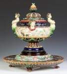 Majolica Punch Bowl & Stand