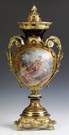 Sevres Style French Porcelain & Gilt Brass Covered Urn