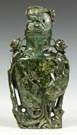 Carved Spinach Jade Covered Urn