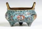 Sgn. Chinese, 3-Footed Cloisonne Bronze Censor