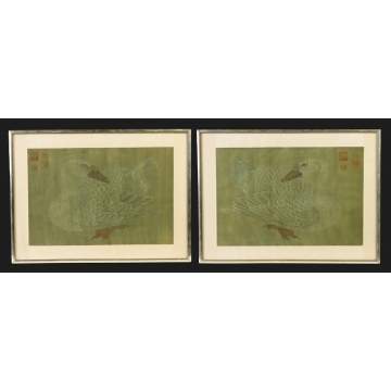 Pair of Sgn. Woodblock prints of swans